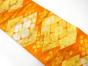 松皮菱に花模様織り出し　袋帯